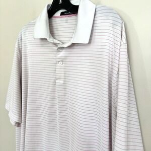 RLX Ralph White Pink Stripe Performance Stretch Golf Polo Shirt‎ Men's Size XL